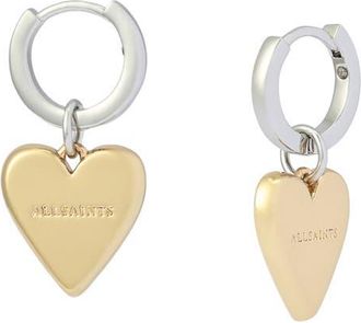AllSaints Heart Drop Huggie Hoop Earrings in Two Tone Shiny at Nordstrom