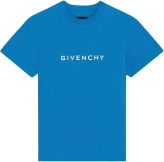 Givenchy Tops, Heren, Blauw, L, Katoen, Omgekeerd Logo T-shirt