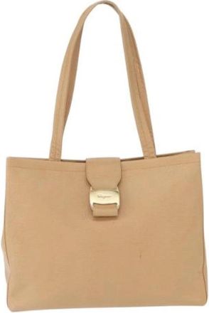 Ferragamo Pre-owned Leren Tote Bag - Dames - Vintage Shopper - Beige - ONE Size - Leer - Vintage
