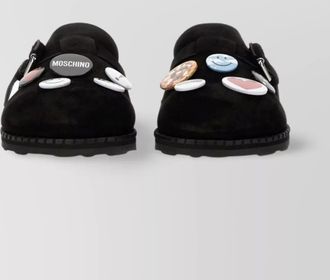 Moschino buckle patch flat toe sandals