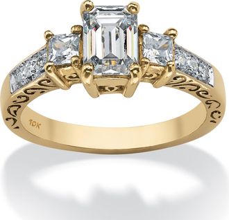 Palm Beach Jewelry 1.27 TCW Emerald-Cut Cubic Zirconia Scroll Ring in Solid 10k Gold