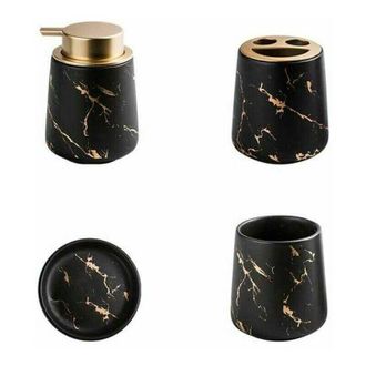 Gabrielle Juego De 4 Accesorios De Ba&ntilde;o De Cer&aacute;mica Marmolada: Dispensador De Jab&oacute;n, Portacepillos, Vaso Y Jabonera (negro Mate, 12,5 X 8,5 Cm)