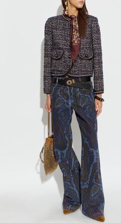 Etro Tweed Blazer, Womens, Navy Blue