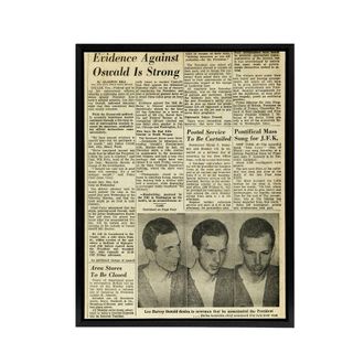 Artery8 Assassination Kennedy JFK Harvey Oswald Framed Canvas Wall Art Print in Beige | Size: W24 x H32