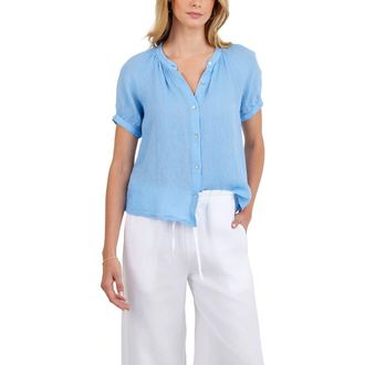 Bella Dahl Short Sleeve Linen Shirt in Tidal Blue at Nordstrom, Size X-Small