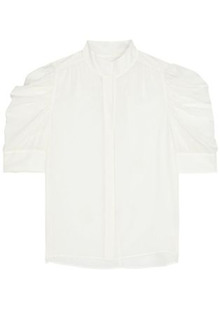 Frame Denim Gillian Puff-sleeve Silk-chiffon Blouse - Off White - L (UK14 / L)