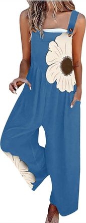 Generic Jumpsuit for Women UK Casual Floral Printed Sleeveless Wide Leg Pants Dungarees Fashion Fit Rompers Ladies Summer Boho Loose Overalls High Waist Leisu