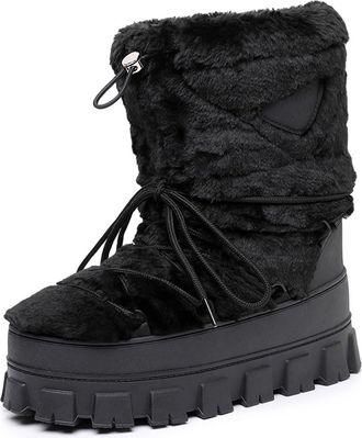Generic Womens Snow Boots Winter Skiing Fur Platform Duck Boots Mid Calf Ankle Booties With Removable Insoles Chunky Booties(Black,4.5)