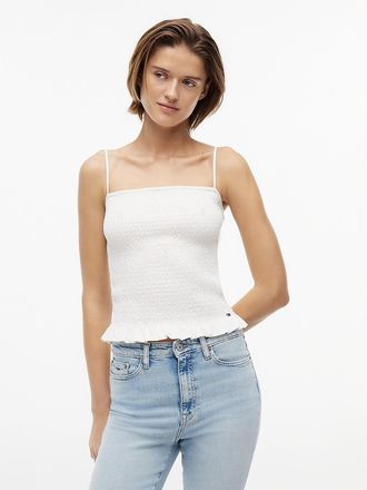 Tommy Hilfiger Womens Tommy Jeans Slim Fit Shirred Tank Top - White - L