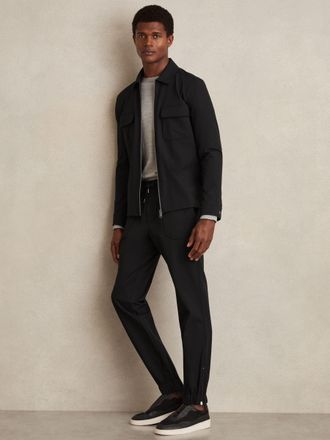 Reiss Black Stretch- Cuff Trousers, 36