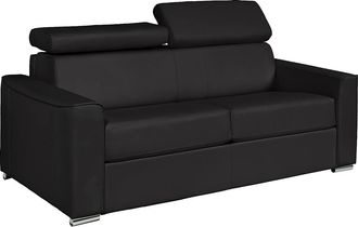 Vente-Unique Divano Letto 4 Posti Express In Pelle Di Bufalo Nera Rete A Doghe Larghe 160 Cm Materasso 22 Cm Memory Foam - Vizir