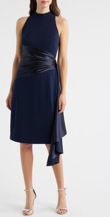 Eliza J Mixed Media High Neck Cocktail Sheath Dress in Navy at Nordstrom Rack, Size 14