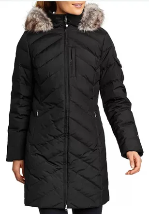 Eddie Bauer Sun Valley Puffer Parka Long Coat In Black