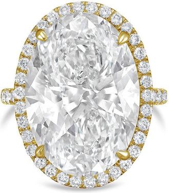 Diana M. Jewels 18kt yellow gold 6ct lab grown Oval Diamond Halo Pav&eacute; Ring
