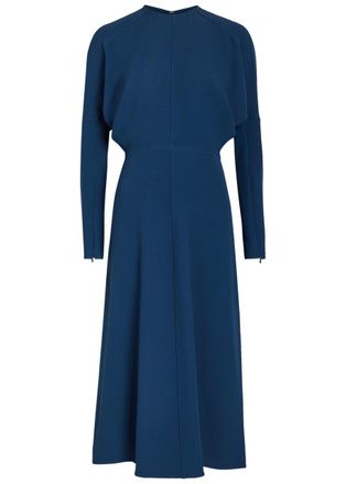 Victoria Beckham Pleated Woven Midi Dress - Dark Blue - 14 (UK14 / L)