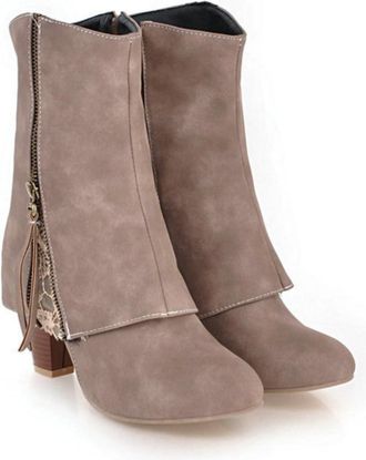 Generic Womens Faux Leather Chunky Heel Ankle Boots with Side Zipper Comfortable Walking Short Shoes,Apricot,5.5 UK