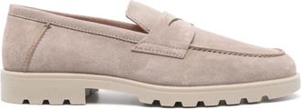Santoni Taupe Bruine Su&egrave;de Loafers met Amandelvormige Neus - Heren - Loafers - Bruin - 44 EU - Su&egrave;de - Schoenen