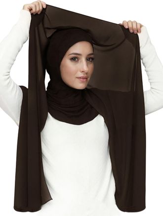 Lina & Lily Flowy Chiffon Instant Hijab Scarf Attached Jersey Ninja Undercap Full Coverage for Muslim Women (Dark Brown)