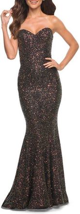 La Femme Black Long Sequin Strapless Gown with Sweetheart Top at Nordstrom, Size 10
