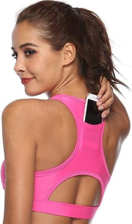 Generic Womens Sports Bra Tank Top with Back Built-in Phone Pocket Padded Wireless Running Yoga Workout Activewear for Women (Pink, XL)