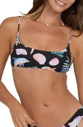 Billabong Party Wave Jaclyn Crop Bikini Top in Black Pebble at Nordstrom, Size X-Large