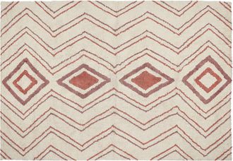Beliani Alfombra De Algod&oacute;n Beige Rosa Rojo 140 X 200 Cm Hecho A Mano Geom&eacute;trico Kastamonu