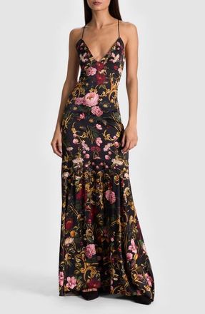 Alice & Olivia Milta Floral Mermaid Slipdress in Evermine at Nordstrom, Size 10
