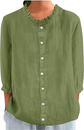 Generic Women Linen Blouse V Neck Long Sleeve T-Shirts UK Clearance Cotton Linen Tunic Tops Summer Spring Loose Elegant Casual Beach Blouses Ladies Going Out 