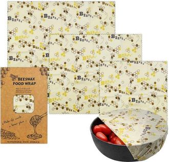 OEM Juego De 3 Pa&ntilde;os De Cera De Abeja Con Un Bonito Estampado De Abejas Y Panales En Tres Tama&ntilde;os: Peque&ntilde;o, Envases Reutilizables Sin Pl&aacute;stico Pan