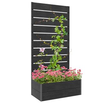 OUTSUNNY Raised Garden Bed with Trellis and Drainage Hole - Planter Box Black | TJ Hughes