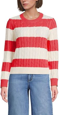 Lands End Cotton Cable Drifter Crewneck Sweater in Dusk Sea Coral/ivory Rugby at Nordstrom, Size X-Large P