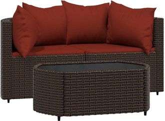 vidaXL Set Muebles De Jard&iacute;n 3 Piezas Y Cojines Rat&aacute;n Sint&eacute;tico Marr&oacute;n Vidaxl