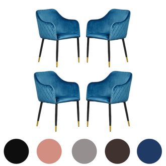 Life Interiors Set Di 4 Sedie Da Pranzo In Velluto Verona - Gambe In Metallo Con Terminali Dorati - Sedia Da Pranzo - Sedia Imbottita - Sedia Da Pranzo Moderna - Blu