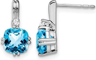 Diamond2Deal 14k White Gold Cushion Blue Topaz and Diamond Earrings