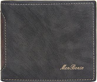 Generic Stylish Men Leather Short Wallet Color Block Design Slim Open Purse Multiple Card Slots Secure Pocket Durable Clutch Bag (Black, One Size)