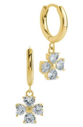 Sterling Forever Bria Cubic Zirconia Dangle Huggie Hoop Earrings in Gold at Nordstrom Rack