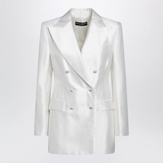 Dolce & Gabbana Double-breasted silk jacket in natural white