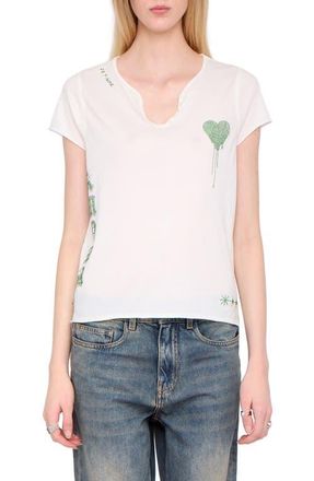 Zadig&Voltaire Tunisien Strass Heart Embellished Keyhole Cotton Graphic T-Shirt in Judo at Nordstrom, Size X-Small