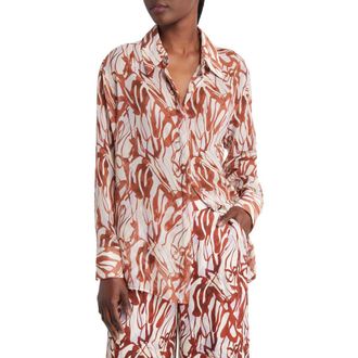 Open Edit Oversize Semisheer Button-Up Shirt in Purple Lava Abstract at Nordstrom Rack, Size Small