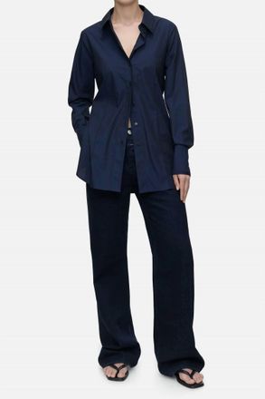Closed Cotton Elongated Shirt In Space Blue