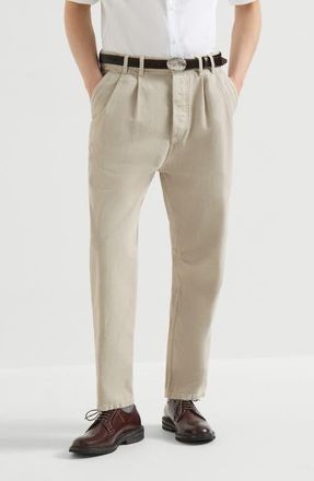 Brunello Cucinelli Garment-dyed denim iconic fit five-pocket trousers with double pleats in White at Nordstrom, Size 42 It