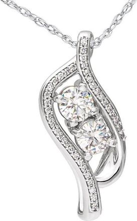 Pompeii3 1 1/2 ct Two Stone Forever Us Diamond Pendant 14k White Gold 1 Tall
