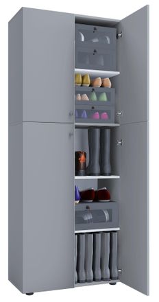 ebuy24 Ebuy24 - Gabinete De Zapato De Madera Vcm Dimensiones: An. 70 X Al. 184 X T. 40 Cm Gabinete Todo Uso 5 Compartimentos 4 Puertas Giratorias - Lona (gri