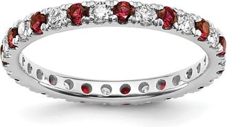 Diamond2Deal 14k White Gold Lab Grown Diamond & Ruby Eternity Wedding Band Ring 1/2Ct Clarity- VS Color- G-H