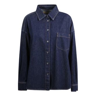 Max Mara Overhemden, Dames, Blauw, 3Xs, Denim, Foggia Denim Shirt