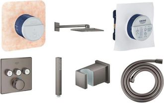 GROHE SmartControl Regendoucheset Inbouw - hoofddouche rechthoekig 31cm - 2 functies - handdouche staaf 1 stand - mengkraan - slang 175cm - brushed hard gra