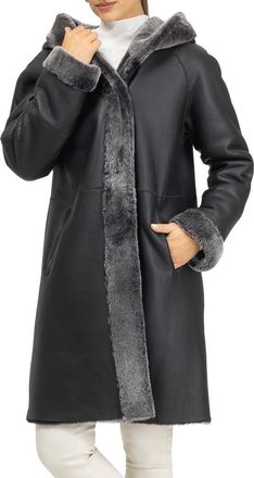 Gorski Merino Shearling Hooded Parka in Black Brisa at Nordstrom, Size X-Large