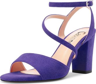Castamere Women Chunky Block High Heel Peep Open Toe Ankle Strap Sandals Dress Wedding 8 CM Heels Purple Suede 6 UK