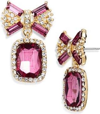 Cara Bow Top Crystal Drop Earrings in Fuchsia at Nordstrom Rack
