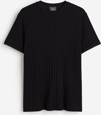 H&M T-Shirt in Pointellestrick, Regular Fit - Schwarz